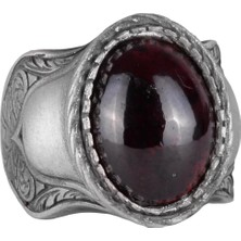 Doğal Taş Yüzük, 925 Ayar Gümüş Yüzük, Cabochon Garnet