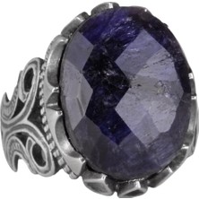 925 Ayar Gümüş Erkek Yüzük - Farklı Yaratılmış Taş Seçenekleri ile (Siyah Safir Yaratılmış Taş)