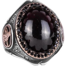 925 Ayar Katı Gümüş Erkek Yüzük Doğal Taşlarla - El Yapımı Şıklık (Granat Taşı)