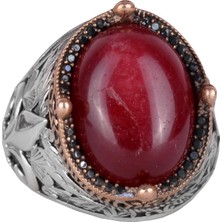 925K Ayar Gümüş El Yapımı Erkek Yüzük - Farklı Doğal Taşlarla Mevcuttur (Cabochon Yakut)