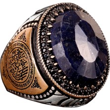 925 Ayar Gümüş Erkek Yüzük, Doğal Taş Yüzük, Islami Yüzük (Safir)