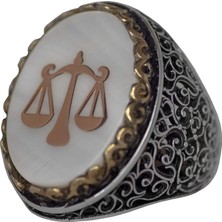 Regal ve Sembolik Erkek 925 Ayar Gümüş Yüzük - Adalet Terazisi Sembolü ve Doğal Taşlar ile Süslenmiş