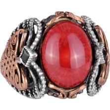 Doğal Mercan Taşı Yüzük, 925 Ayar Gümüş Yüzük Erkekler Için, Oval Kırmızı Mercan Yüzük