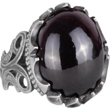 925 Ayar Sert Gümüş Erkek Yüzük - Doğal Taş Seçeneği ile El Yapımı Tasarım (Nar Çiçeği)