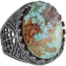 Doğal Arizona Turkuaz Taş Yüzük - 925 Ayar Gümüş Yüzük - Kral Yüzük (Tarz-1)