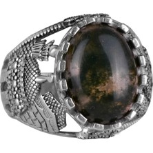 Doğal Saman Agat Taş Yüzük, 925 Ayar Saf Gümüş Erkek Yüzük, El Yapımı Şıklık