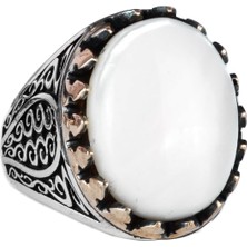 925 Ayar Katı Gümüş Erkek Yüzük - Doğal Taşlarla El Yapımı Şıklık (Inci Taşı)