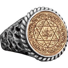 David Of Star Yüzüğü, Süleyman Yüzüğü, Talisman Yüzüğü, 925 Ayar Gümüş Erkek Yüzüğü