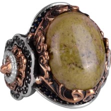 Doğal Unakite Taş Yüzük, Aslan Başı Erkek Yüzüğü - 925K Katı Gümüş Erkek Yüzüğü - Sanatsal Tasarım