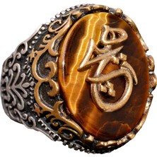 Doğal Kaplan Gözü Taşlı Yüzük - 925 Ayar Gümüş Yüzük - Erkeğe Özel Yüzük