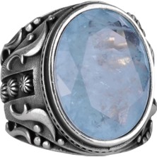 925 Ayar Gümüş Yüzük, Tasarım Gümüş Erkek Yüzük (Açık Mavi Paraiba Taşı)