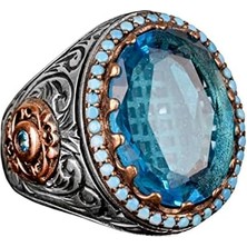 Erkek Gümüş Yüzük, Akuamarin Zirkon Taş, Kral Yüzük, Erkek Yüzük