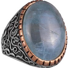 Doğal Akuamarin Taşlı Yüzük, Sultan Yüzük, Huzurlu 925 Ayar Sterling Gümüş Erkek Yüzüğü