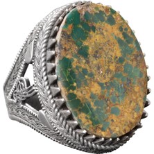 Doğal Arizona Turkuaz Taş Yüzük, Osmanlı Mühür Yüzüğü, 925 Ayar Gümüş Yüzük (Stil-2)