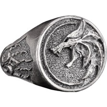 Kurt Yaban Hayatı Yüzüğü, Kurt Başlı Oksitlenmiş Yüzük, Erkek 925 Ayar Gümüş Yüzük