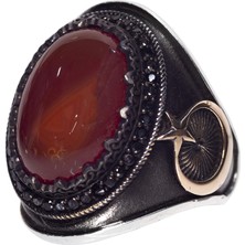 Erkek 925 Ayar Gümüş Yüzük Doğal Kırmızı Akik Taşı ile