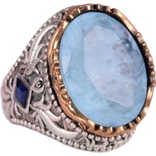 Yapay Taş Yüzük - El Yapımı Erkek Yüzüğü - Şık 925 Ayar Gümüş Erkek Yüzüğü (Yapılan Açık Mavi Paraiba)