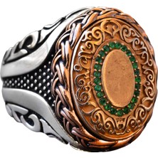 El Yapımı Sterlin Gümüş Erkek Yüzük | Bakır ve Yeşil Taş Dolgu | Cesur ve Şık Tasarım