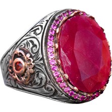 Erkekler Için Doğal Yakut Taşlı Yüzük, 925 Ayar Gümüş El Yapımı Vintage Tarzı, Şifa Kristali Takı