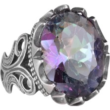 925 Ayar Gümüş Erkek Yüzük - Farklı Yapay Taşlarda Mevcuttur (Mistik Topaz Yapay Taşı)