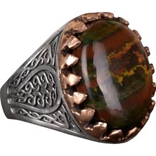 Doğal Kan Taşı Yüzük, Erkek Yüzüğü, 925 Ayar Gümüş Yüzük, Kırmızı