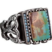 Doğal Arizona Turkuaz Taş Yüzük - Gümüş Yüzük - Özel Gümüş Yüzük (Model-4)