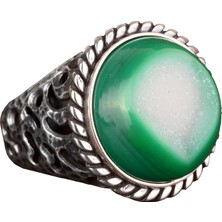 Erkekler Için 925 Ayar Gümüş Yüzük, Doğal Druzy Kuvars: Mavi, Yeşil, Kırmızı Varyasyonlar (Yeşil)