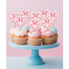 15ADET 6 cm  Lik Pembe Fiyonk Kurdele Cupcake Kürdanı Pasta Kürdanı Doğum Günü Süslemeleri Parti Süslemeleri S Sofra Süsleri