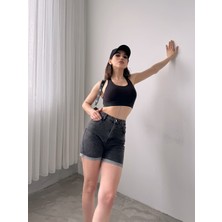 Duble Paça Yıkamalı Denim Şort