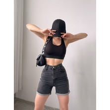 Duble Paça Yıkamalı Denim Şort