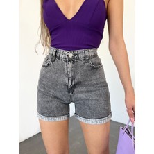 Duble Paça Yıkamalı Denim Şort