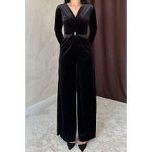 Supplierby Siyah Önü Tokalı Kadife Tulum