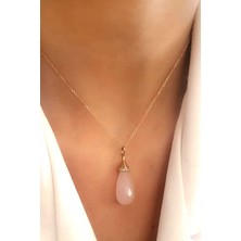 Ose Shop Faset Kesim 925 Ayar Gümüş Rose Doğal Pembe Kuvars Taşlı Kolye
