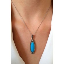 Ose Shop Turkuaz taşlı markazit taş detayli gumus kolye