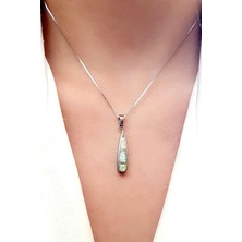 Ose Shop Beyaz opal taşlı 925 ayar gümüş damla kolye