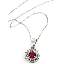 Ose Shop Kök Yakut ve zirkon taşlı çiçekli pırlanta ışıltısında gümüş kolye