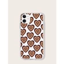 Aksesuar Xiaomi Mi Note 10 Kahverengi Kalp Desenli Şeffaf Kılıf