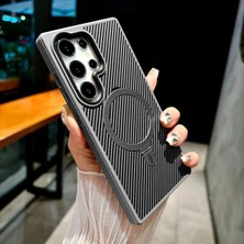 Samsung Galaxy S25 Ultra Uyumlu Kılıf Zebana Best Karbon Fiber Kılıf (Kablosuz Şarj Destekli) Gri