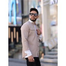 YXC Trend Maker Erkek Slim Fit Dar Kesim Uzun Kollu Yaka Detaylı Çift Cepli Gömlek.
