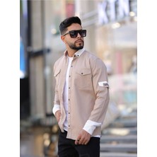 YXC Trend Maker Erkek Slim Fit Dar Kesim Uzun Kollu Yaka Detaylı Çift Cepli Gömlek.