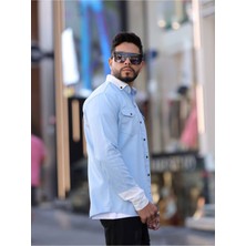 YXC Trend Maker Erkek Slim Fit Dar Kesim Uzun Kollu Yaka Detaylı Çift Cepli Gömlek.
