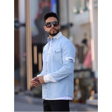 YXC Trend Maker Erkek Slim Fit Dar Kesim Uzun Kollu Yaka Detaylı Çift Cepli Gömlek.
