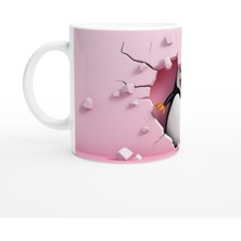Pembe Duvarı Delen Neşeli Penguen Temalı Baskılı Kupa Bardak