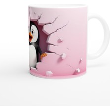 Pembe Duvarı Delen Neşeli Penguen Temalı Baskılı Kupa Bardak