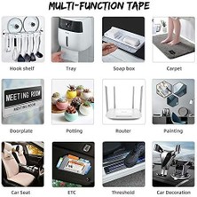 Yıkanabilir, Iz Bırakmayan, Çift Taraflı, Yapışkan, Şeffaf Nano Bant, Ekstra Güçlü, Kalıntı Bırakmaz, Çıkarılabilir ve Tekrar Kullanılabilir, Halı Sabitlemesi Için, Duvar Dekorasyonu, 1 Rulo, 3 Metre