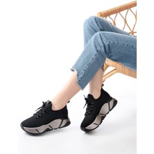 Ellolita Luxury Shoes RS-400 Siyah Bağcıklı Fileli Platin Taban Günlük Kadın Spor
