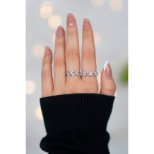 Zirkon Taşlı Zarif Ayarlanabilir Kalp ve Taç Model 2'li Gümüş Kadın Yüzük