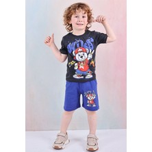 Pjkskt Cool Ayıcık Desenli Mavi Şortlu Erkek Çocuk Kısa Kol Takım 7627-M