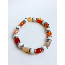 18 Ayar Altın Kaplama Akik Sedef Doğal Taşlı Otantik Küre Tasarım Kadın Gümüş Bileklik