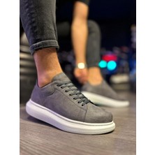 Yüksek Taban Günlük Ayakkabı 044 Gri Süet (Beyaz Taban)